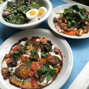 Gluten-free pizza and salads from Cafe Clover